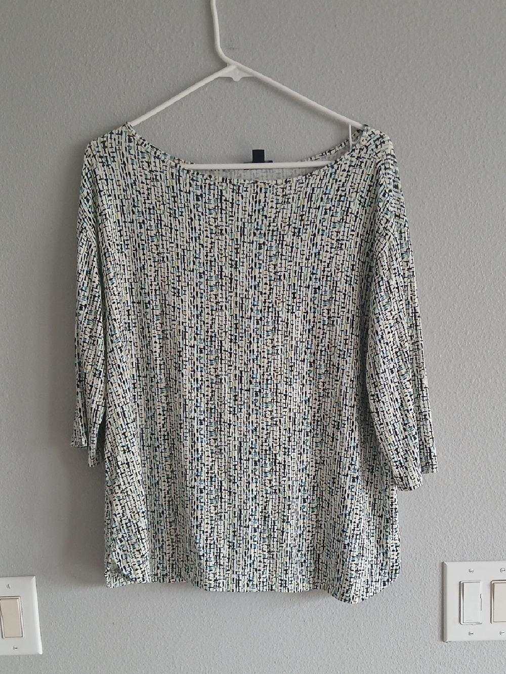 J. Jill Wearever Collection Large Soft 3/4 Sleeve Shirt Patterned Boatneck